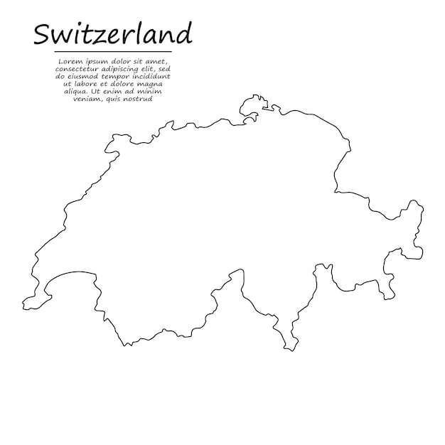 スケッチ線スタイルのスイスのシンプルな白地図