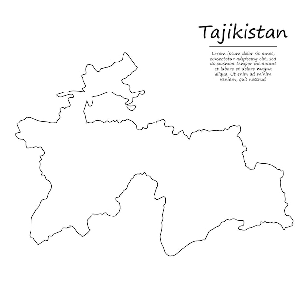 Vettore mappa di contorno semplice del tagikistan, silhouette in stile linea di schizzo