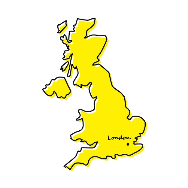 Simple outline map of united kingdom with capital location