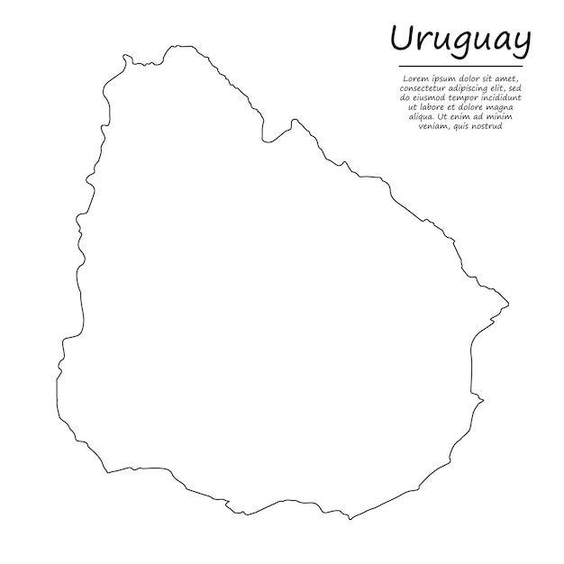 Simple outline map of Uruguay, silhouette in sketch line style