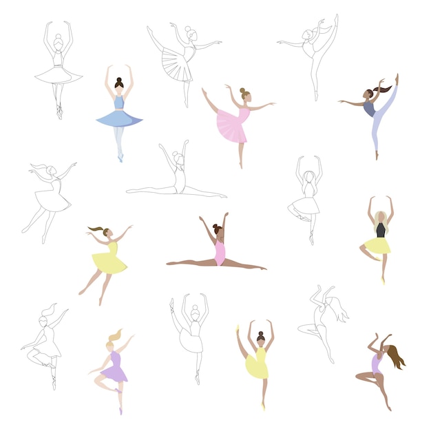 Abilità di disegno della foto della siluetta della forma del corpo di ballo della ballerina del tratto semplice del profilo per i bambini