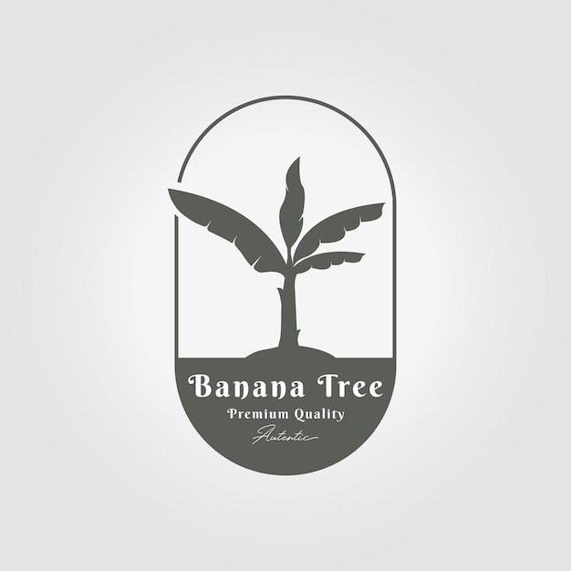simple oval emblem of banana tree logo icon design with a big leave