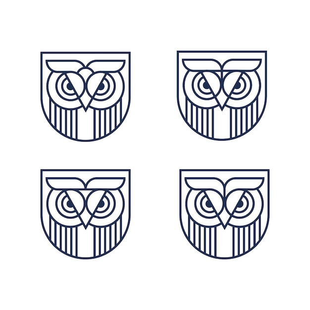 Simple owl shield logo set