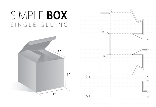 Vettore modello fustellato per scatola di imballaggio semplice con anteprima 3d layout di progetto modificabile in nero