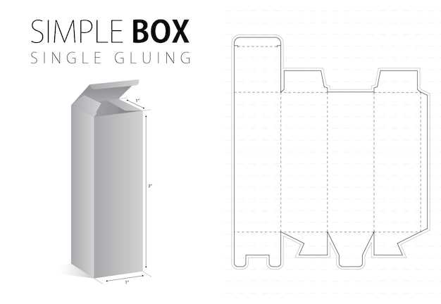 3D プレビュー付きのシンプルなパッケージ ボックスのダイ カット テンプレート黒の編集可能な青写真のレイアウト