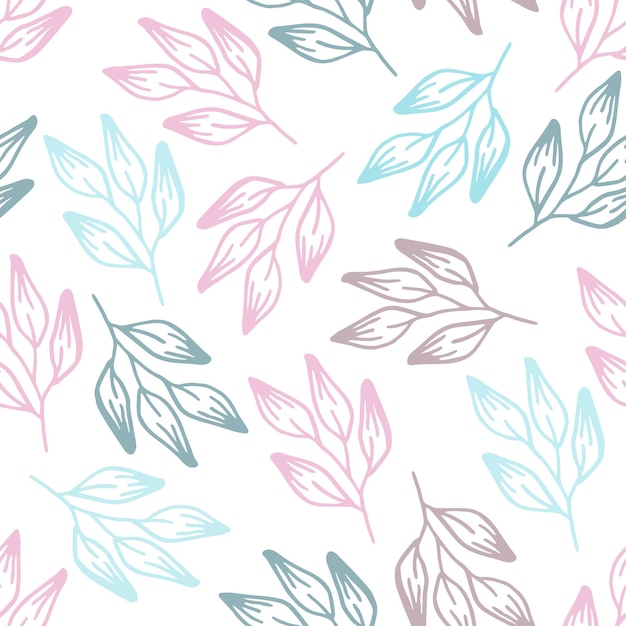 Simple pastel botanical leaves seamless pattern on white background