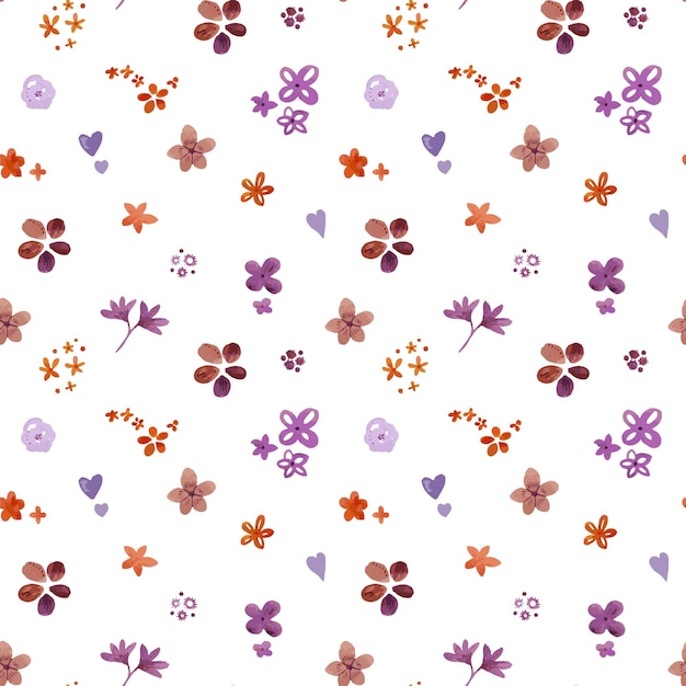 A simple pattern of watercolor floral elements Orange and purple shades Seamless illustration