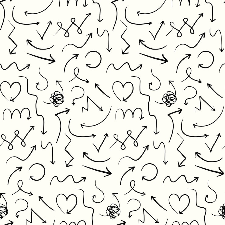 Vector simple pattern with cute doodle hand drawn arrows sketch symbols texture