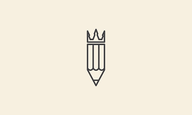 Simple pencil art with crown line logo symbol icon vector graphic design illustration