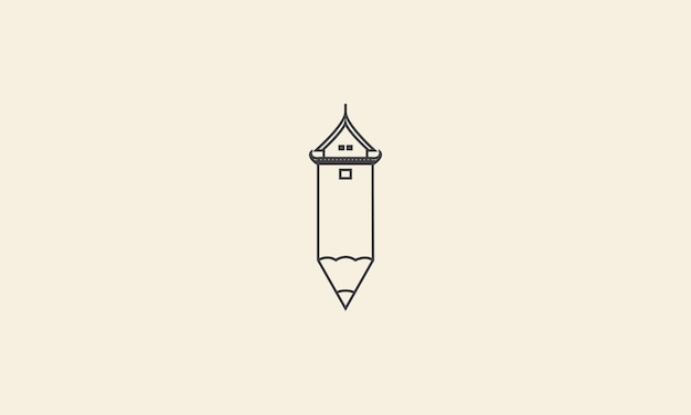 Simple pencil art with home line logo symbol icon vector graphic design illustration