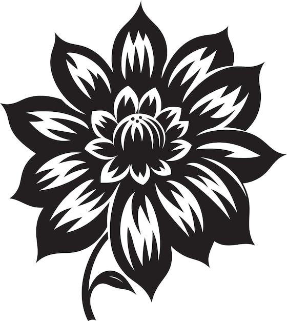 Simple Petal Sketch Black Floral Emblem Solid Floral Contour Monochrome Vector Sketch