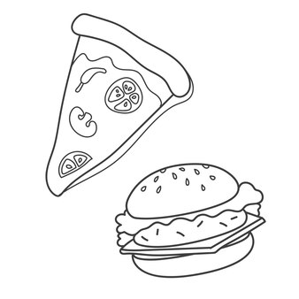 Semplice immagine di pizza e hamburger cucinare deliziosi funghi di formaggio di strada da fast food