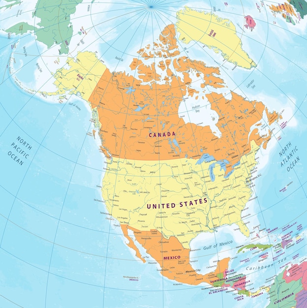 Простая политическая карта Северной Америки