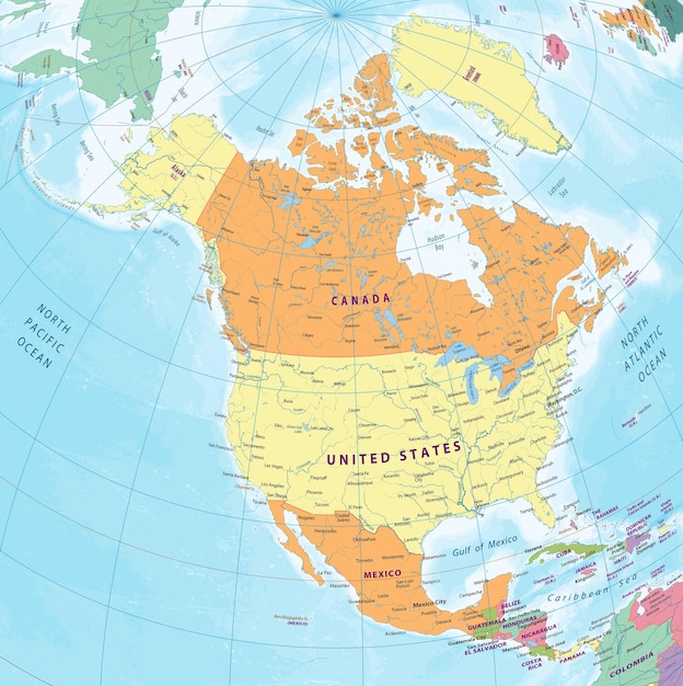 Vettore mappa politica semplice del nord america