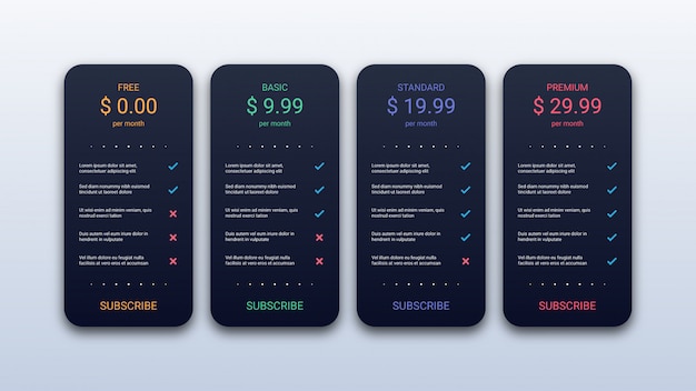 Vector simple pricing table template for website and application