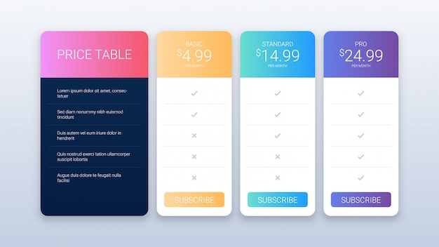 Vector simple pricing table template