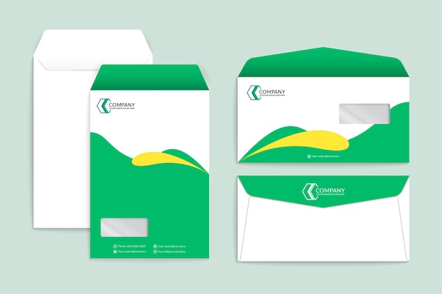 Simple professional green and yellow envelope template set