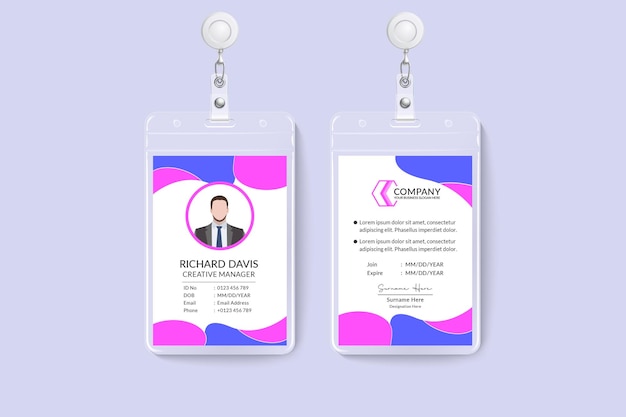 Simple professional pink and blue ID card template