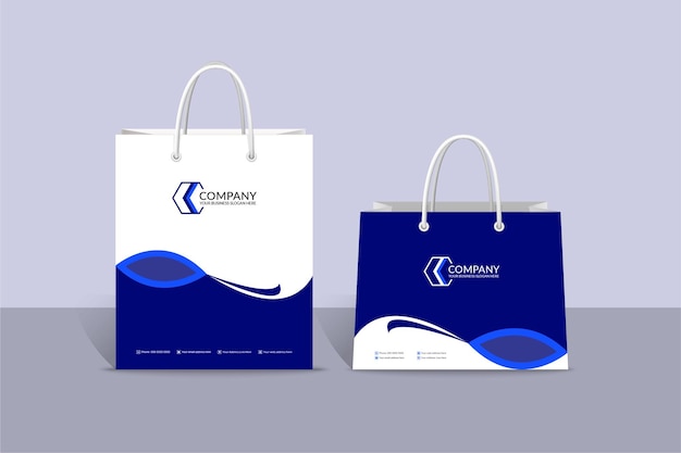 Simple professional waves style blue shopping bag template