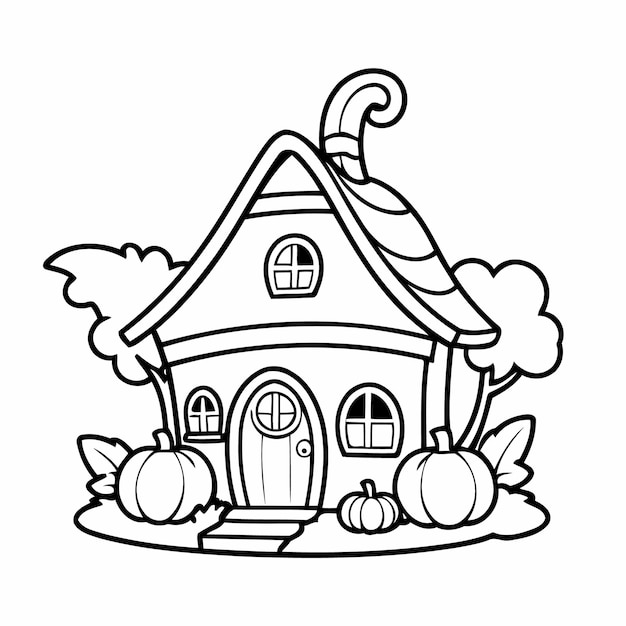 Simple Pumpkin house drawing for kids colouring books