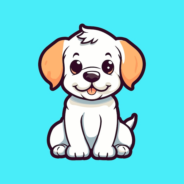 Simple puppy cartoon dog on blue background