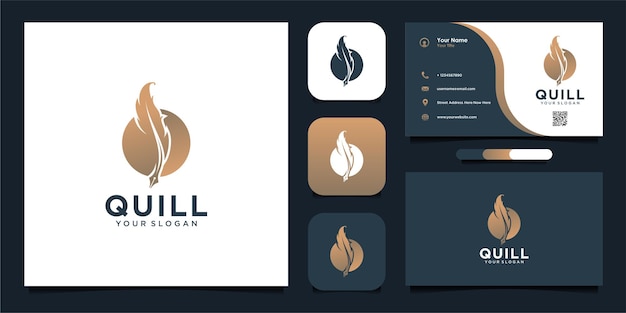 Simple quill logo design and business card