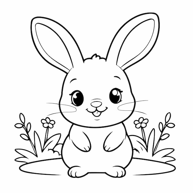 Simple rabbit doodle colouring book cover design