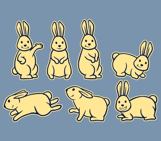 Simple Rabbit Line Art Set