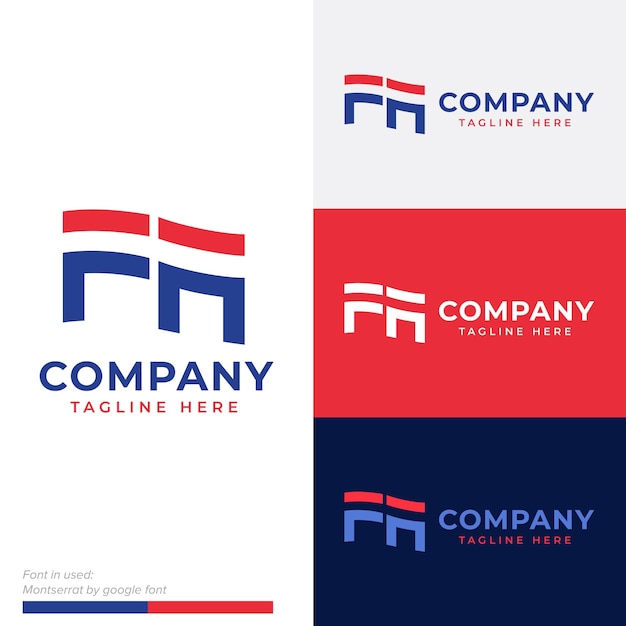 Vector simple red blue usa flag initial f and a ymbol icon flat logo vector design