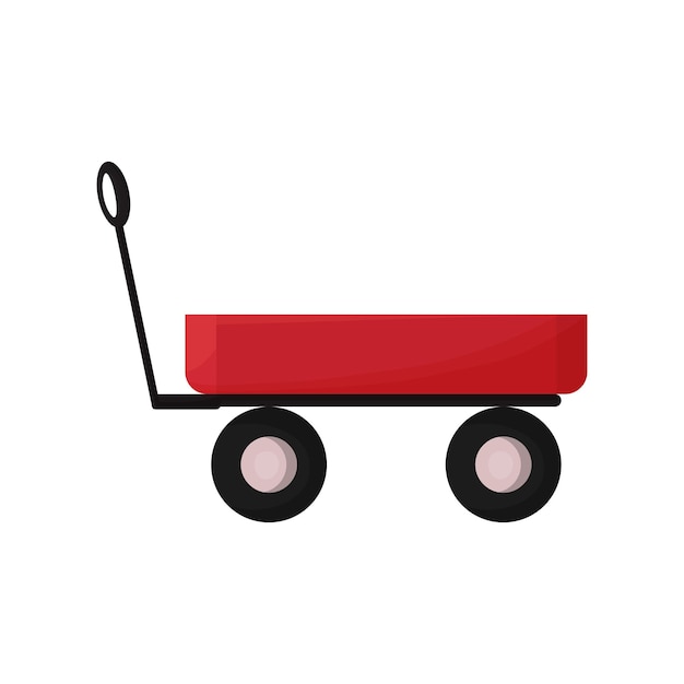 Vector simple red garden cart in cartoon style design for children or for landscaping harvesting planting seedlings