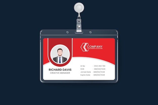 Simple red office horizontal id card template