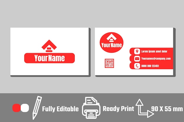 Simple red and white business card template