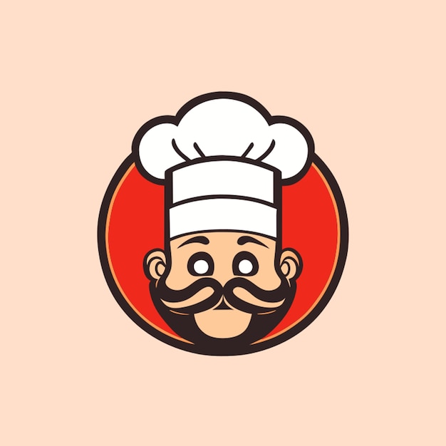 Простой логотип ресторана толстая голова повара и шляпа повара векторная иллюстрация мультфильма