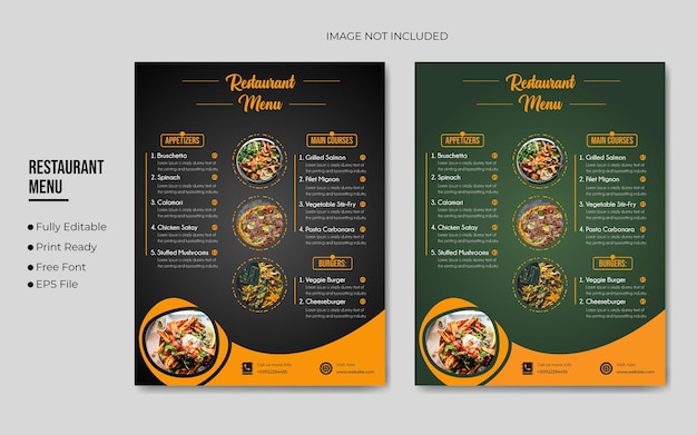 Vettore menu semplice del ristorante o modello di cibo premium