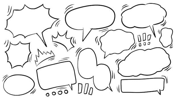 Vector simple retro empty speech bubble comic vector icon set doodle hand drawn collection