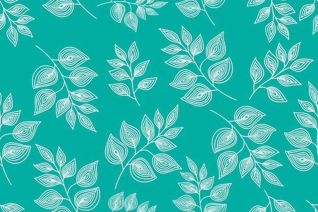 Vector simple retro leaves botanical seamless pattern on blue background