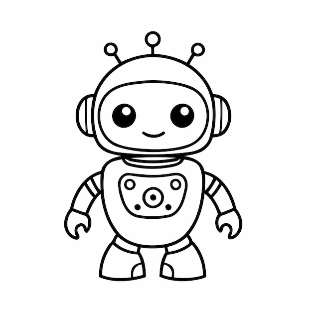 Vector simple robot illustration for coloring books