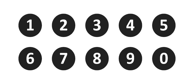 Simple round numbers symbol set Black isolated font in vector flat style