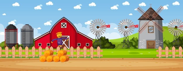 Vector simple rural farm landscape