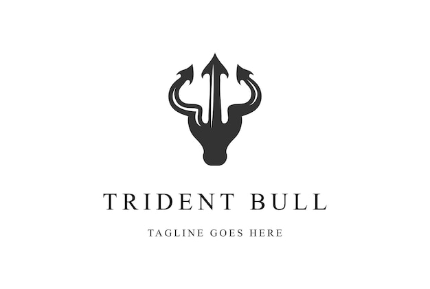 Vector simple rustic trident arrow spear bull head logo design vector