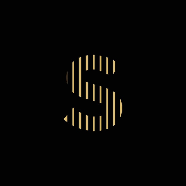 Vector simple s logo with gold color straight lines and black background