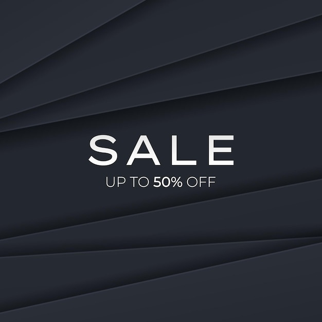 Simple sale banner or shopping poster on dark background with black stripes Square template for web
