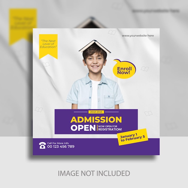 Simple school admission education square social media post web banner template