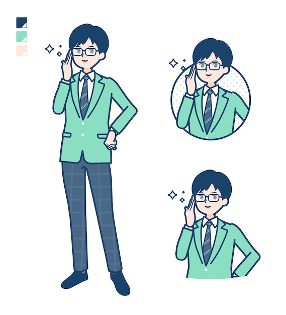 Simple school boy Green BlazerWearingglasses