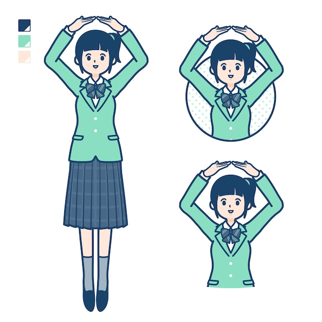 Simple school girl Green Blazercircle with arms