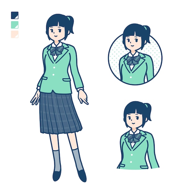 Simple school girl Green Blazerrelax pose