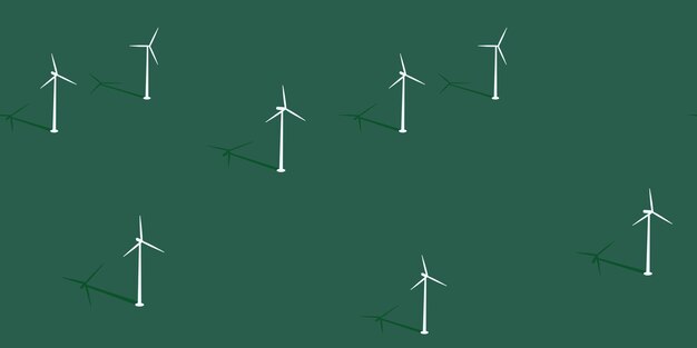 Simple Seamless Flat Abstract Green Field With Wind Turbines Vector Illustration Background