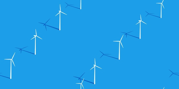 Vector simple seamless flat abstract ocean with wind turbines vector illustration background