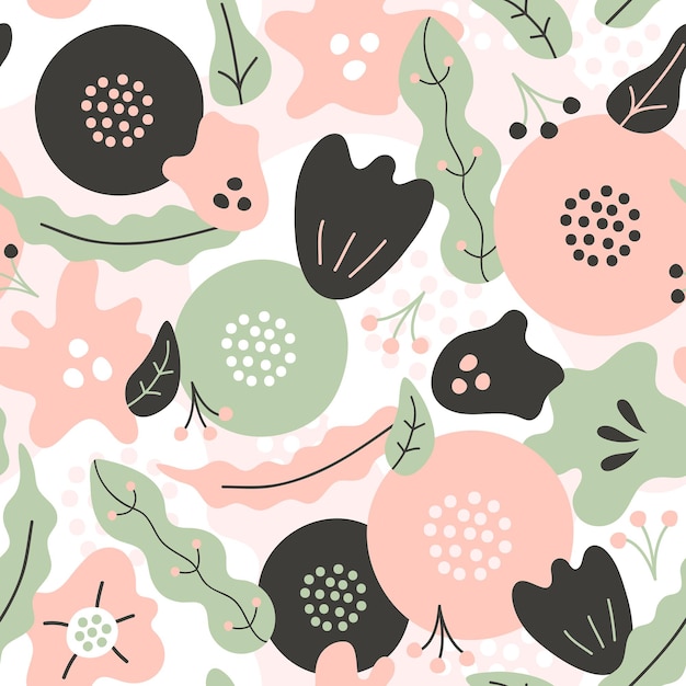 Simple seamless pattern with abstract hand drawn flowers Vector illustration in floral style