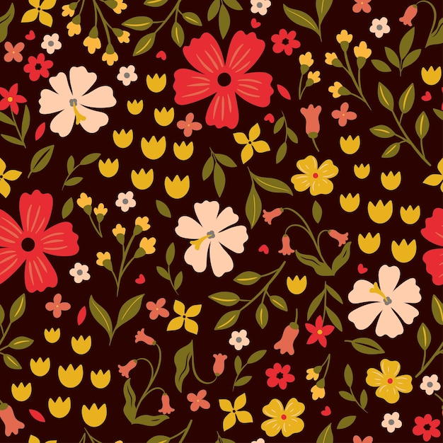 Simple seamless pattern with flowers on a dark background vector graphics